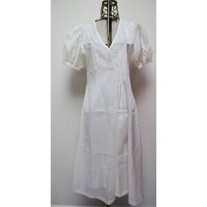 Wray Cream White Second Date Sheer Organza Asymmetrical Puff Sleeve Dress Large